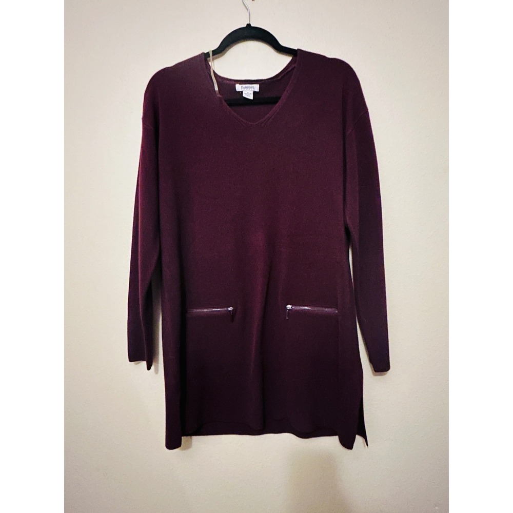 Hampshire Studio Sweater Dress Tunic Women Small Burgundy Zipper Pockets
